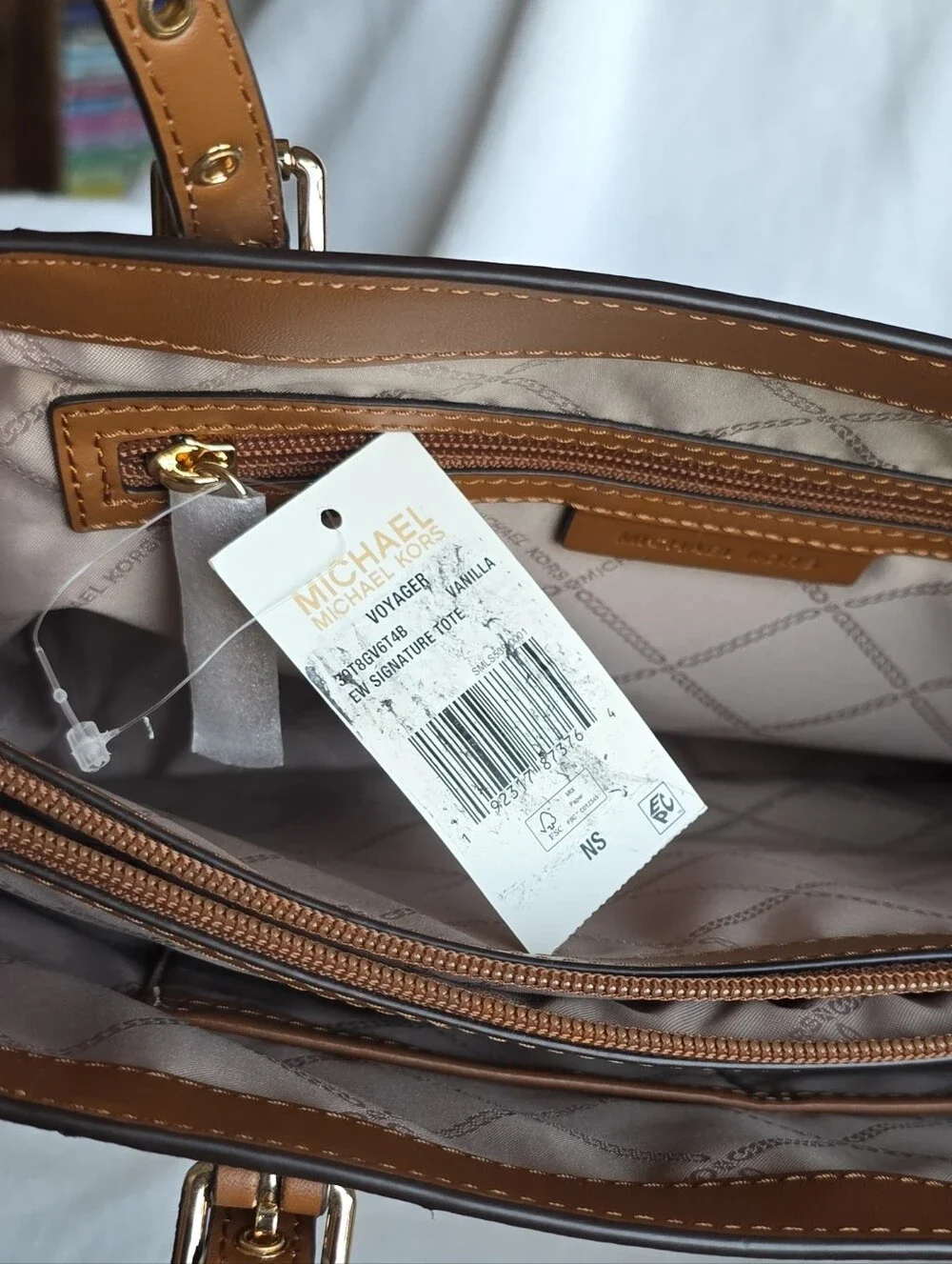 Michael Kors Cream and Tan Signature Tote Bag